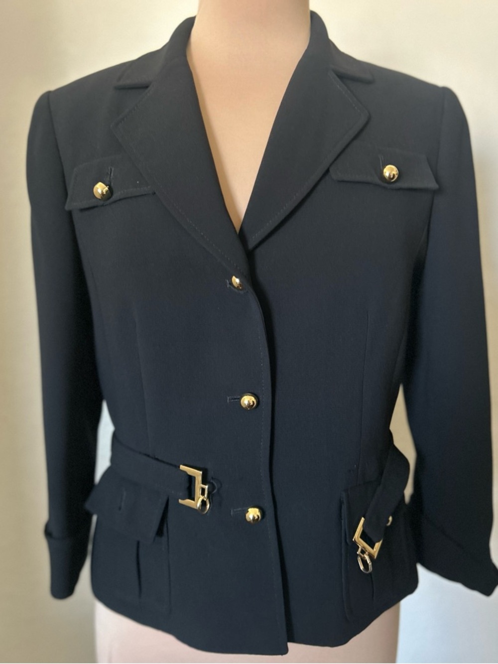 Tahari ASL Black Blazer with Gold Hardware